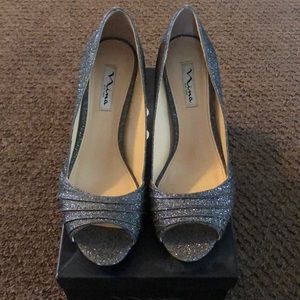 Silver Peep Toe Pumps